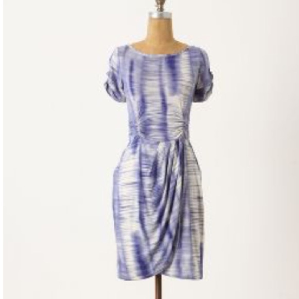 Anthropologie Blue and White Tie-Dye Sheath Dress